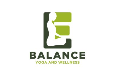 Yoga tasarımı kavramına sahip ilk vektör E logosu