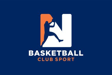İlk harf N basketbol logosu simgesi. Sepet top logoti sembolü