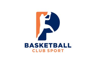 Baş harf P basketbol logosu simgesi. Sepet top logoti sembolü