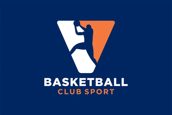 イニシャルはVバスケットボールロゴアイコン バスケットボールロゴタイプのシンボル — ストックベクタ