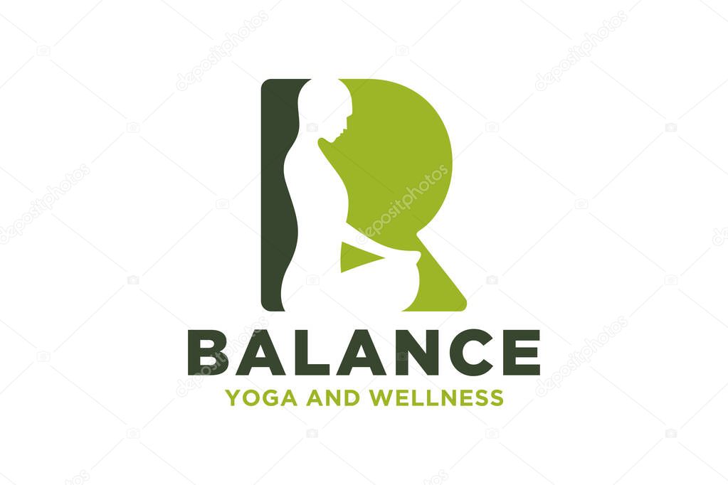 Vector R initial logo with yoga design concept