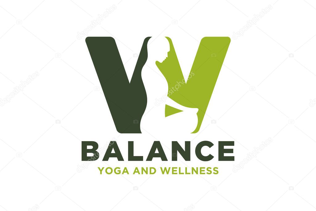 Vector W initial logo with yoga design concept