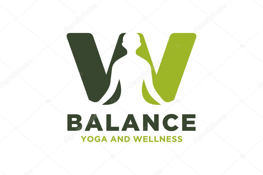 Vector W initial logo with yoga design concept