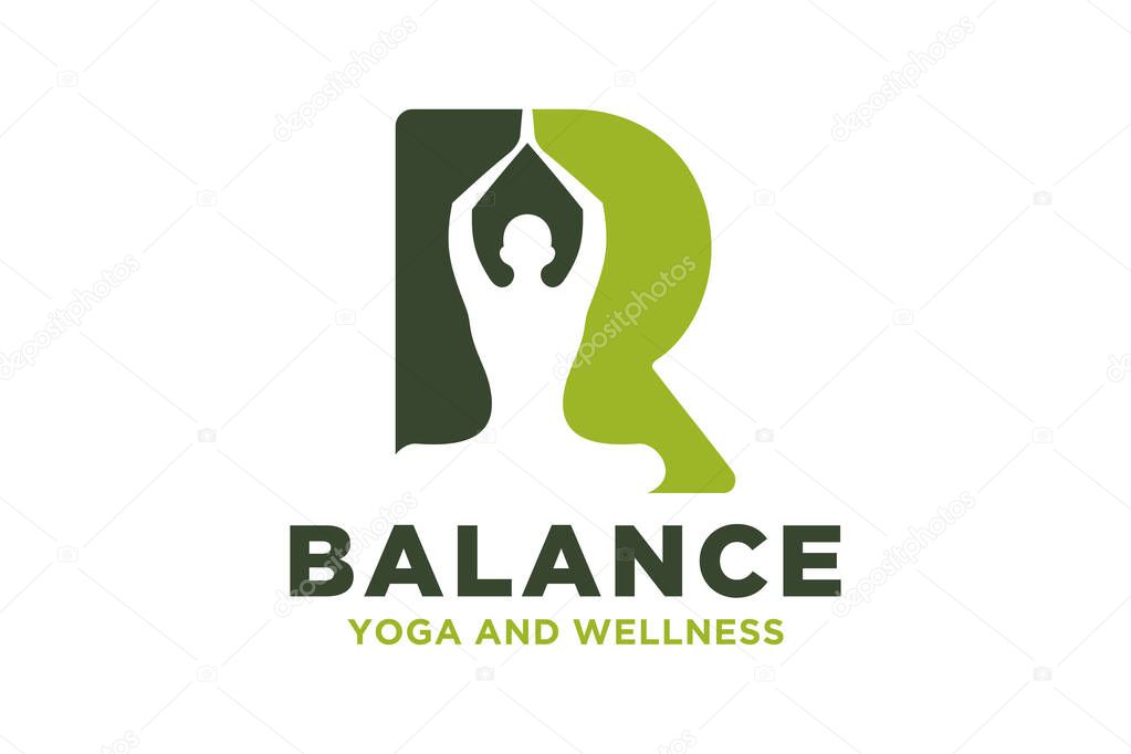 Vector R initial logo with yoga design concept