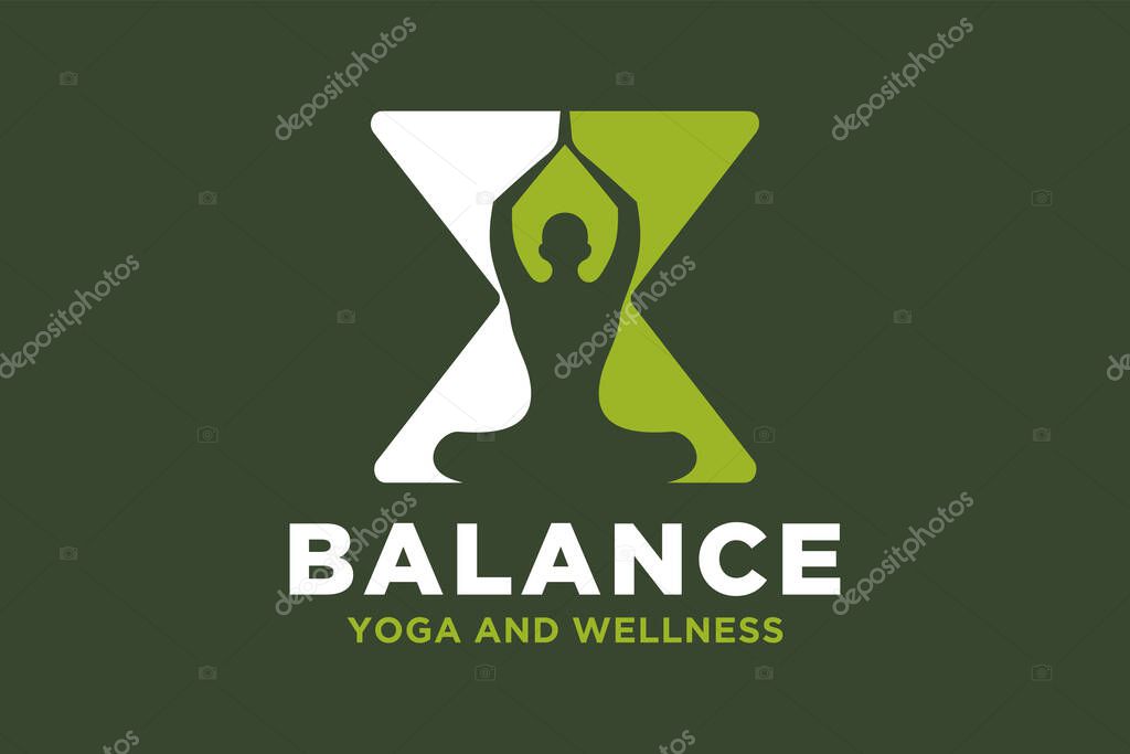 Vector X initial logo with yoga design concept