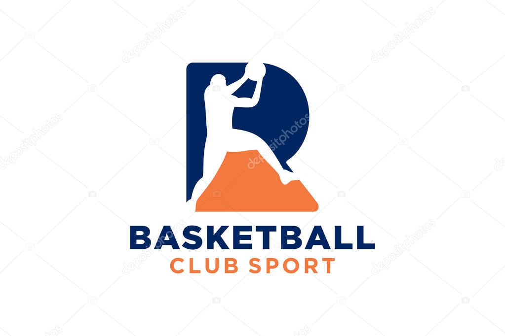 Initial letter R basketball logo icon. basket ball logotype symbol