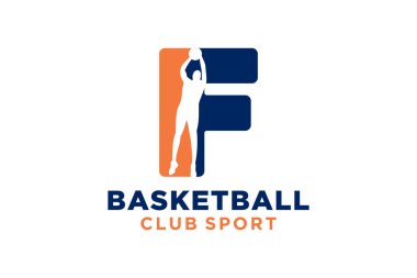 İlk harf F basketbol logosu simgesi. Sepet top logoti sembolü