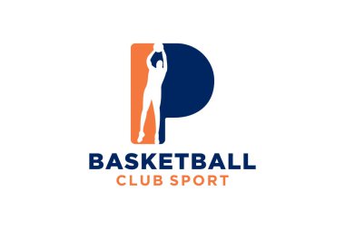 Baş harf P basketbol logosu simgesi. Sepet top logoti sembolü