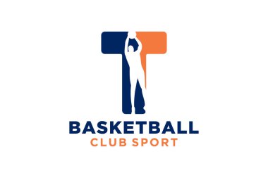 İlk harf T basketbol logosu simgesi. Sepet top logoti sembolü