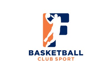 İlk harf F basketbol logosu simgesi. Sepet top logoti sembolü