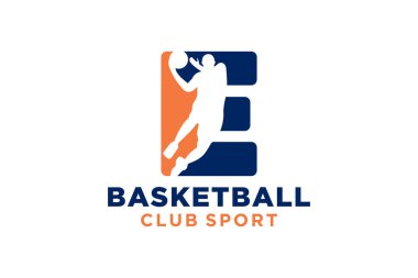 Baş harf E basketbol logosu simgesi. Sepet top logoti sembolü