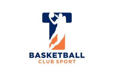 İlk harf T basketbol logosu simgesi. Sepet top logoti sembolü