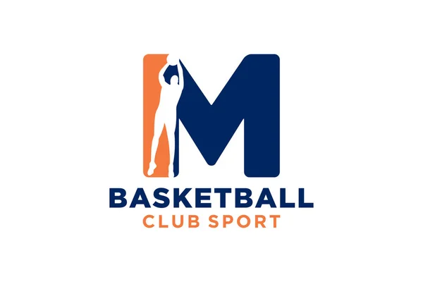 頭文字Mバスケットボールのロゴアイコン バスケットボールロゴタイプのシンボル — ストックベクタ