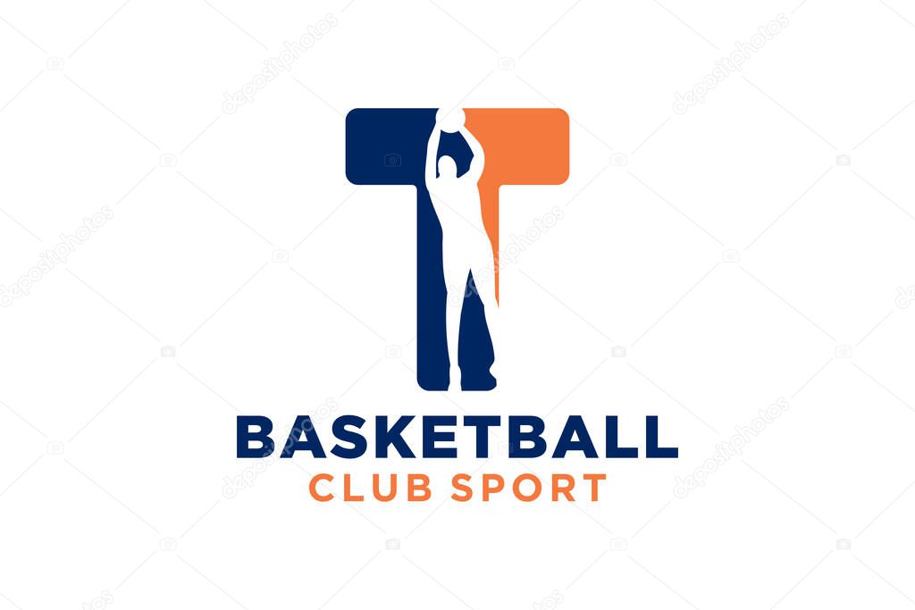 Initial letter T basketball logo icon. basket ball logotype symbol