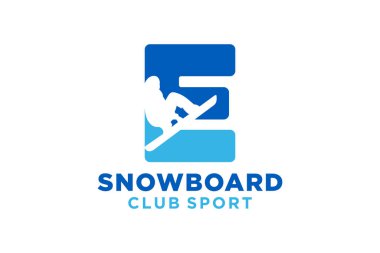 Snowboard 'un yaratıcı geometrik modern logo tasarımlı baş harfleri E