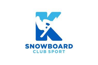 Snowboard yaratıcı geometrik modern logo tasarımı ile K harfinin baş harfleri.