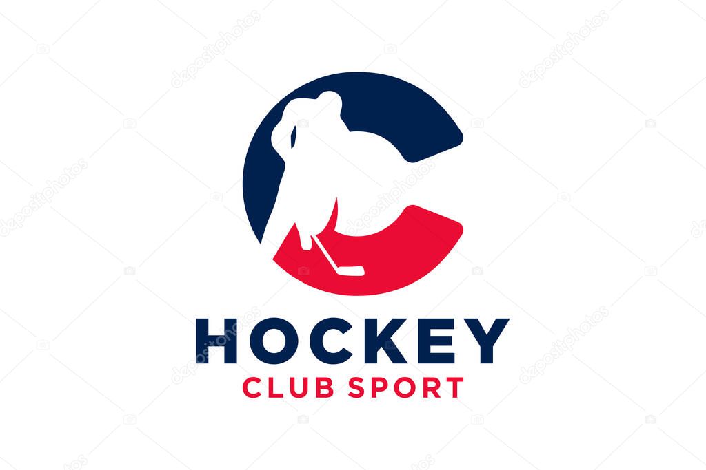 Vector initials letter C with hockey creative geometric modern logo design