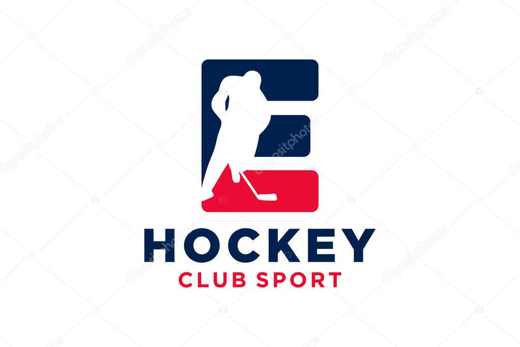 Vector initials letter E with hockey creative geometric modern logo design