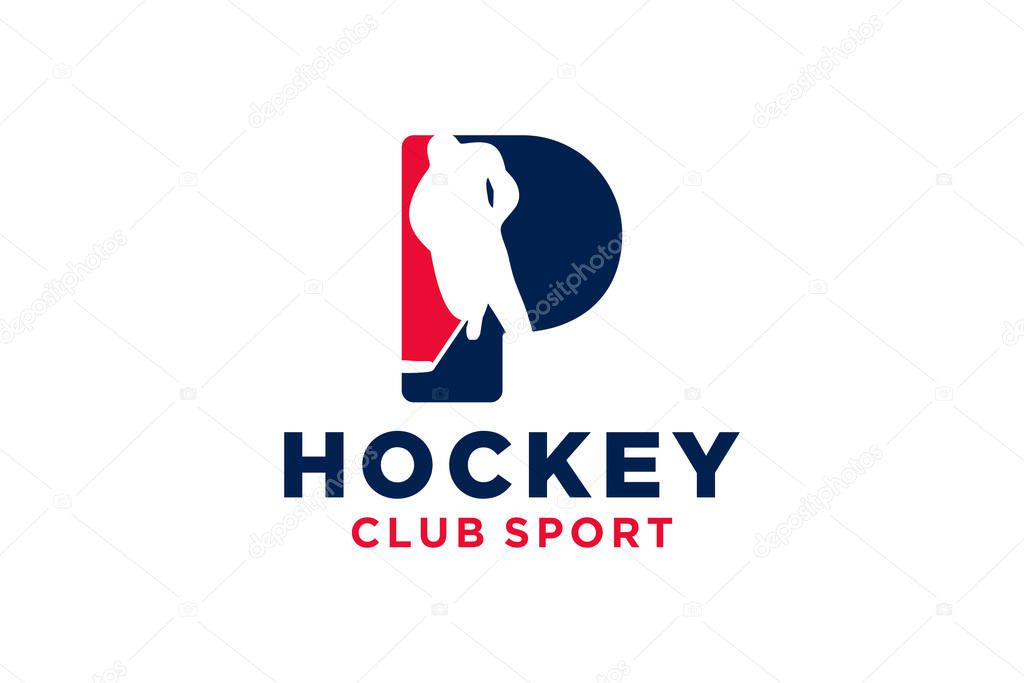 Vector initials letter P with hockey creative geometric modern logo design