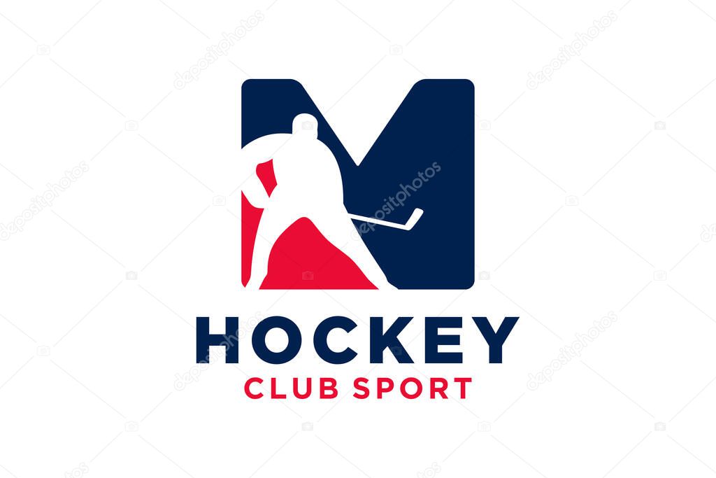 Vector initials letter M with hockey creative geometric modern logo design