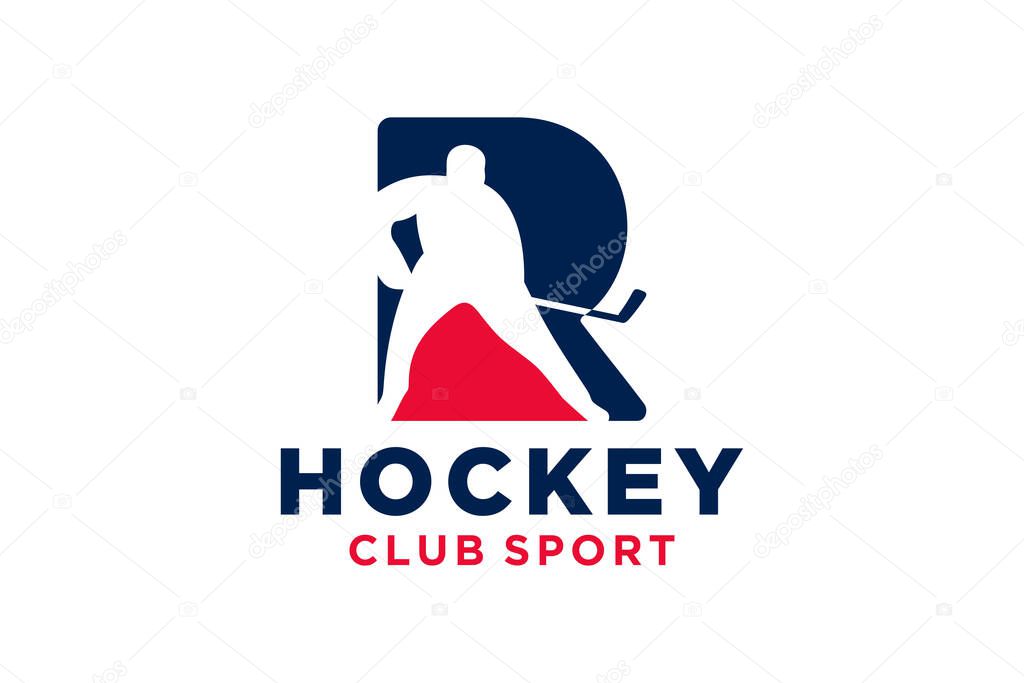 Vector initials letter R with hockey creative geometric modern logo design