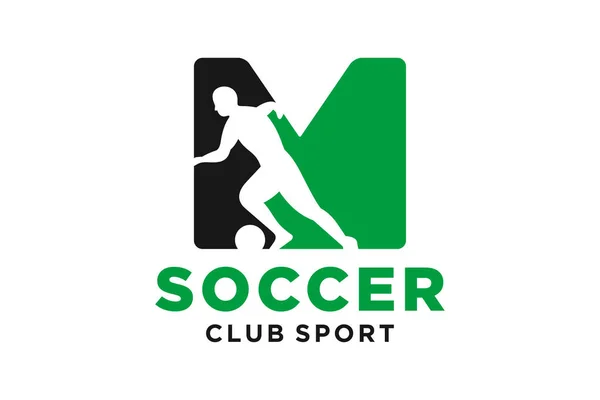 サッカーの創造的な幾何学的な現代的なロゴデザインのベクトルイニシャル文字M — ストックベクタ