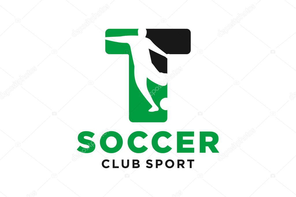 Vector initials letter T with soccer creative geometric modern logo design