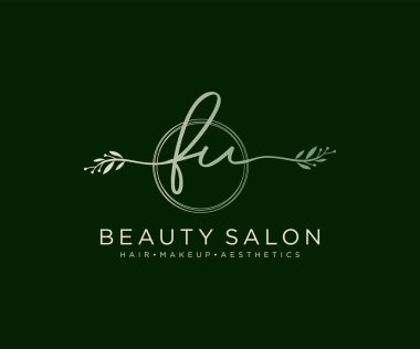 İlk FU kadın logo koleksiyonu şablonu. İmzalı el yazısı logosu, düğün, moda, mücevher, butik, çiçek ve botanik herhangi bir şirket için yaratıcı şablona sahip.