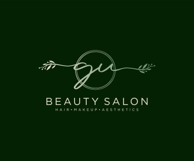 GU 'nun ilk kadın logo koleksiyonu şablonu. İmzalı el yazısı logosu, düğün, moda, mücevher, butik, çiçek ve botanik herhangi bir şirket için yaratıcı şablona sahip.