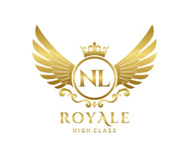 Altın Harf NL logosu. Taçlı lüks altın harf. Monogram alfabesi. Güzel kraliyet baş harfleri