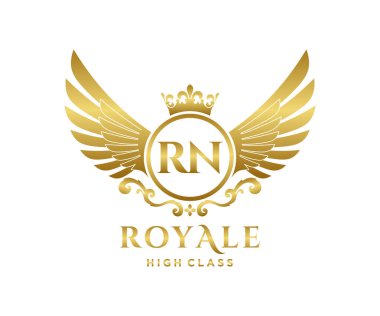 Altın Harf RN logosu. Taçlı lüks altın harf. Monogram alfabesi. Güzel kraliyet baş harfleri