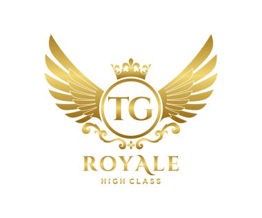 Altın Harf TG şablonu. Taçlı lüks altın harf logosu. Monogram alfabesi. Güzel kraliyet baş harfleri