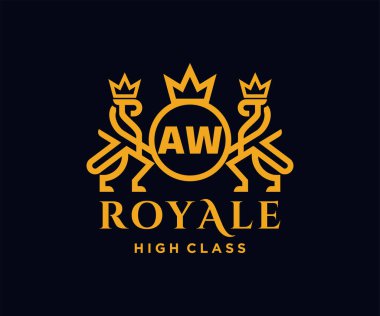 Harf AW şablon logo lüks altın harfli taç. Monogram alfabesi. Güzel kraliyet baş harfleri.