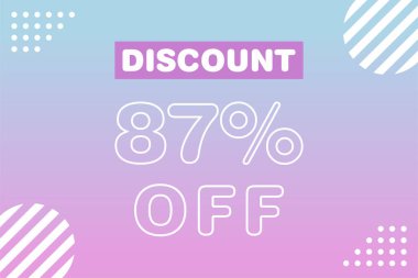 Yüzde 87 indirim ve indirim etiketleri. Etiket simgesinin fiyatı düz.
