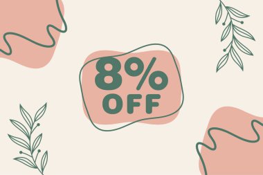% 8 indirim ve indirim etiketleri. Etiket simgesinin fiyatı düz.