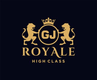 Harf GJ logo şablonu lüks altın harfli taç. Monogram alfabesi. Güzel kraliyet baş harfleri.