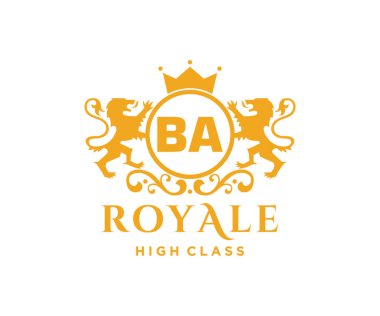 Harf BA şablon logosu lüks altın harfli taç. Monogram alfabesi. Güzel kraliyet baş harfleri.