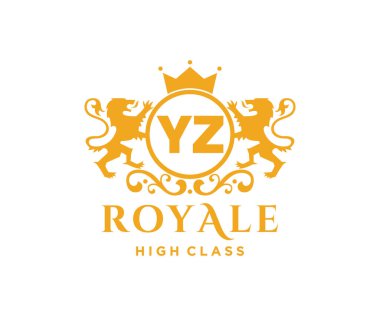 Harf YZ logo şablonu lüks altın harfli taç. Monogram alfabesi. Güzel kraliyet baş harfleri.