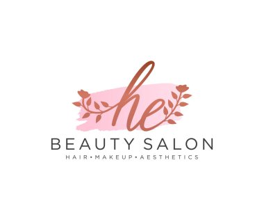 Baş harfi He feminen logo koleksiyonu şablonu. İlk imzalı el yazısı logosu, düğün, moda, mücevher, butik, çiçek ve botanik, herhangi bir şirket veya işletme için yaratıcı şablona sahip..