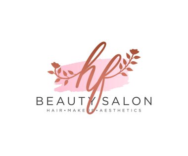 İlk HF kadın logo koleksiyonu şablonu. İlk imzalı el yazısı logosu, düğün, moda, mücevher, butik, çiçek ve botanik, herhangi bir şirket veya işletme için yaratıcı şablona sahip..