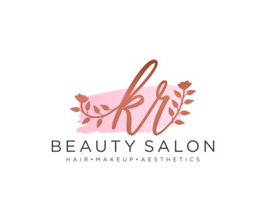 KR kadın logo koleksiyonu şablonu. İlk imzalı el yazısı logosu, düğün, moda, mücevher, butik, çiçek ve botanik, herhangi bir şirket veya işletme için yaratıcı şablona sahip..