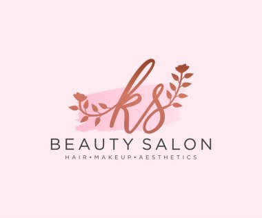KS kadınsı logo koleksiyonu kalıpları. İlk imzalı el yazısı logosu, düğün, moda, mücevher, butik, çiçek ve botanik, herhangi bir şirket veya işletme için yaratıcı şablona sahip..