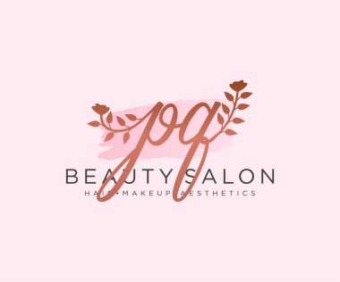 PQ kadınsı logo koleksiyonu şablonu. İlk imzalı el yazısı logosu, düğün, moda, mücevher, butik, çiçek ve botanik, herhangi bir şirket veya işletme için yaratıcı şablona sahip..