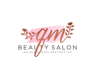 QM kadınsı logo koleksiyonu şablonu. İlk imzalı el yazısı logosu, düğün, moda, mücevher, butik, çiçek ve botanik, herhangi bir şirket veya işletme için yaratıcı şablona sahip..