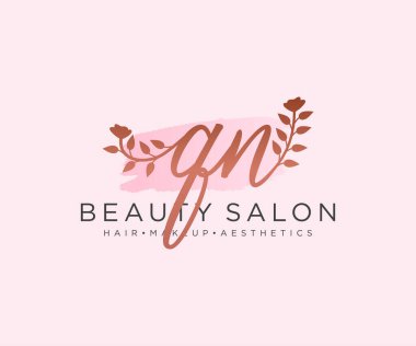 QN kadınsı logo koleksiyonu şablonu. İlk imzalı el yazısı logosu, düğün, moda, mücevher, butik, çiçek ve botanik, herhangi bir şirket veya işletme için yaratıcı şablona sahip..