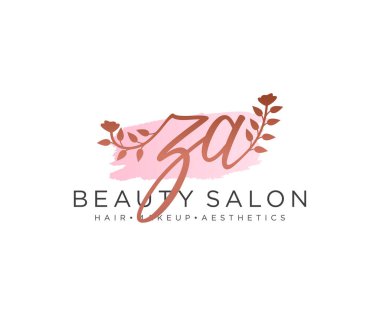 Za feminen logo koleksiyonu şablonu. İlk imzalı el yazısı logosu, düğün, moda, mücevher, butik, çiçek ve botanik, herhangi bir şirket veya işletme için yaratıcı şablona sahip..