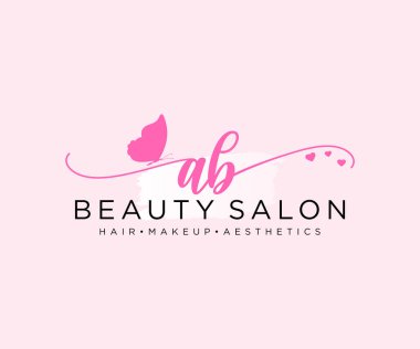 AB feminen logo koleksiyonu şablonu. İlk imzalı el yazısı logosu, düğün, moda, mücevher, butik, çiçek ve botanik, herhangi bir şirket veya işletme için yaratıcı şablona sahip..