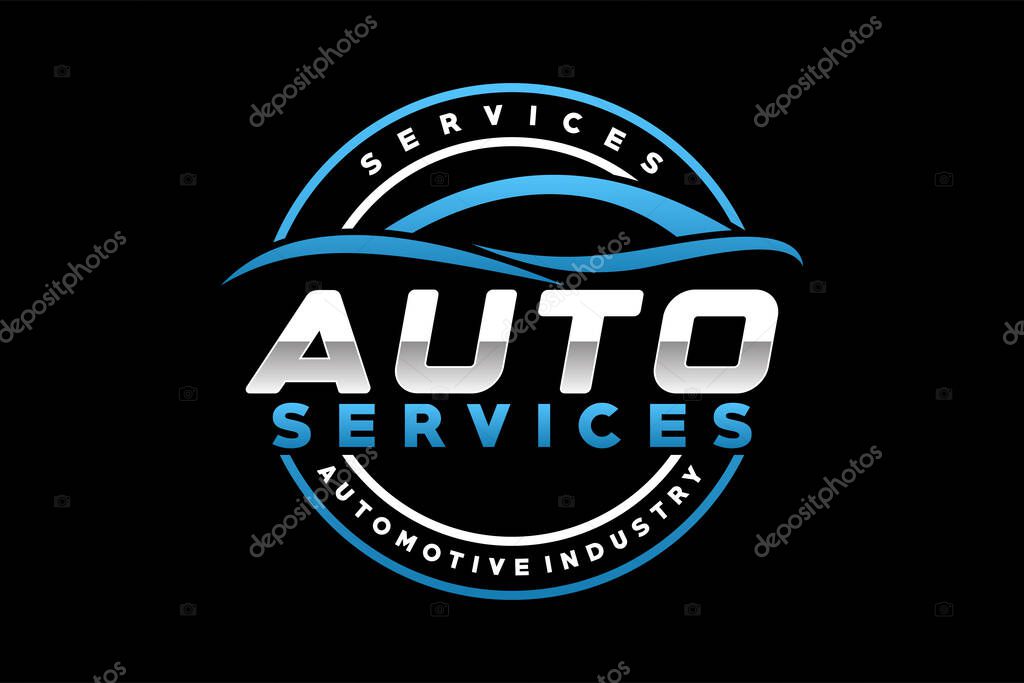 Auto style car logo design with concept sports vehicle icon silhouette.