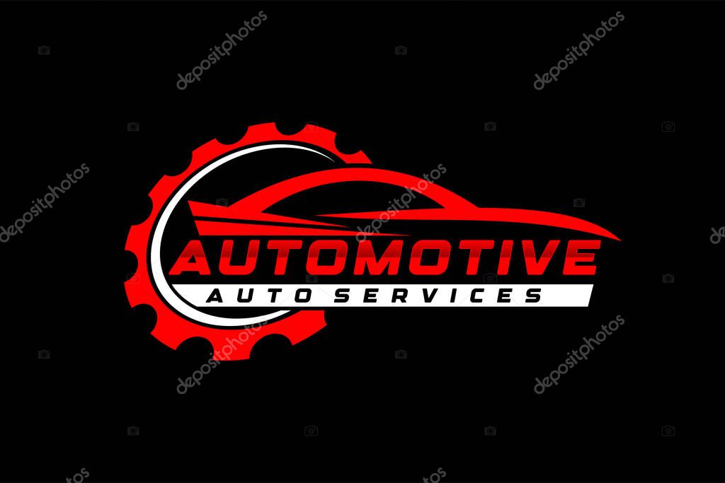 Auto style car logo design with concept sports vehicle icon silhouette.