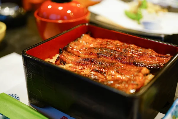 Unaju Delicious Broiled Eel Served Rice Lacquered Box — Stock Photo, Image